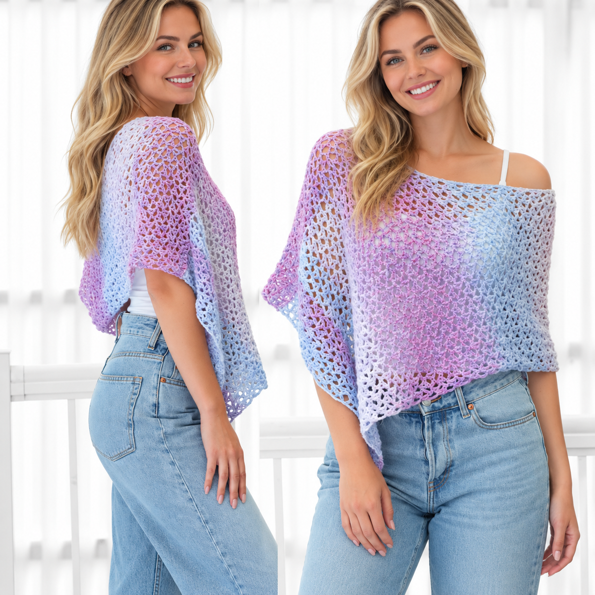 NATALIE Crochet Poncho Pattern PDF | Easy Lace Poncho & Shawl Pattern | 2 Lengths XS–4XL | Beginner Friendly Crochet Top