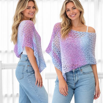 NATALIE Crochet Poncho Pattern PDF | Easy Lace Poncho & Shawl Pattern | 2 Lengths XS–4XL | Beginner Friendly Crochet Top