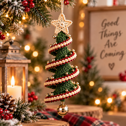 Christmas Tree Crochet Pattern PDF, 3 in 1 Spiral Christmas Ornament, Hanging Christmas Tree Decoration, Holiday Wind Spinner, Instant Download
