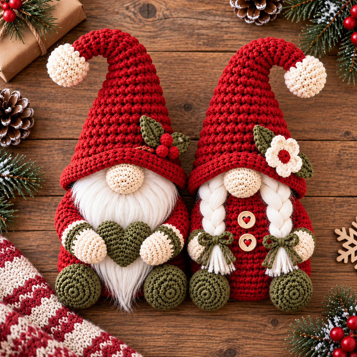 Christmas Gnome Couple Crochet Pattern PDF | 2-in-1 Male & Female Gnome Amigurumi | Christmas Shelf Sitter | Holiday Home Decor | Beginner Friendly