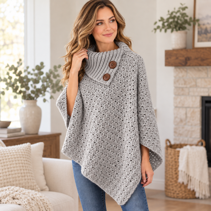 Crochet Poncho with Collar Pattern PDF | Women's Crochet Poncho Pattern | Cozy Cowl Neck Poncho | Elegant Crochet Cape | Fall Winter Crochet Clothing