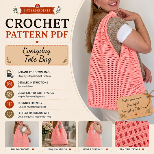 Everyday Crochet Tote Bag Pattern PDF, Easy Mesh Market Bag Crochet Pattern, Reusable Shoulder Bag, Beginner Friendly Crochet Bag