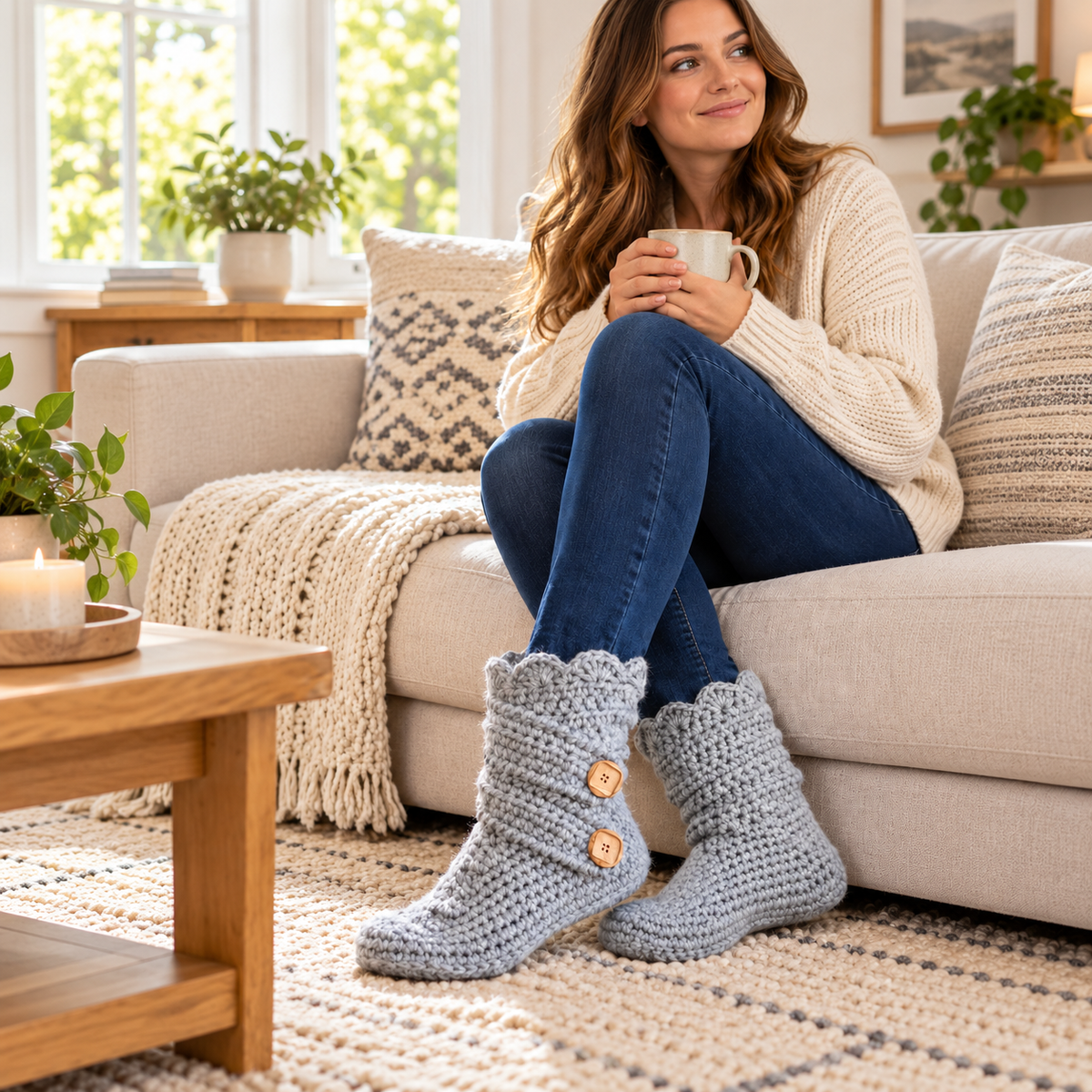 Crochet Slipper Boots Pattern PDF, Cozy House Slippers, Classic Winter Boots Crochet Pattern, Women's Chunky Slippers, Instant Download