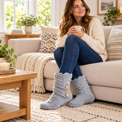Crochet Slipper Boots Pattern PDF, Cozy House Slippers, Classic Winter Boots Crochet Pattern, Women's Chunky Slippers, Instant Download