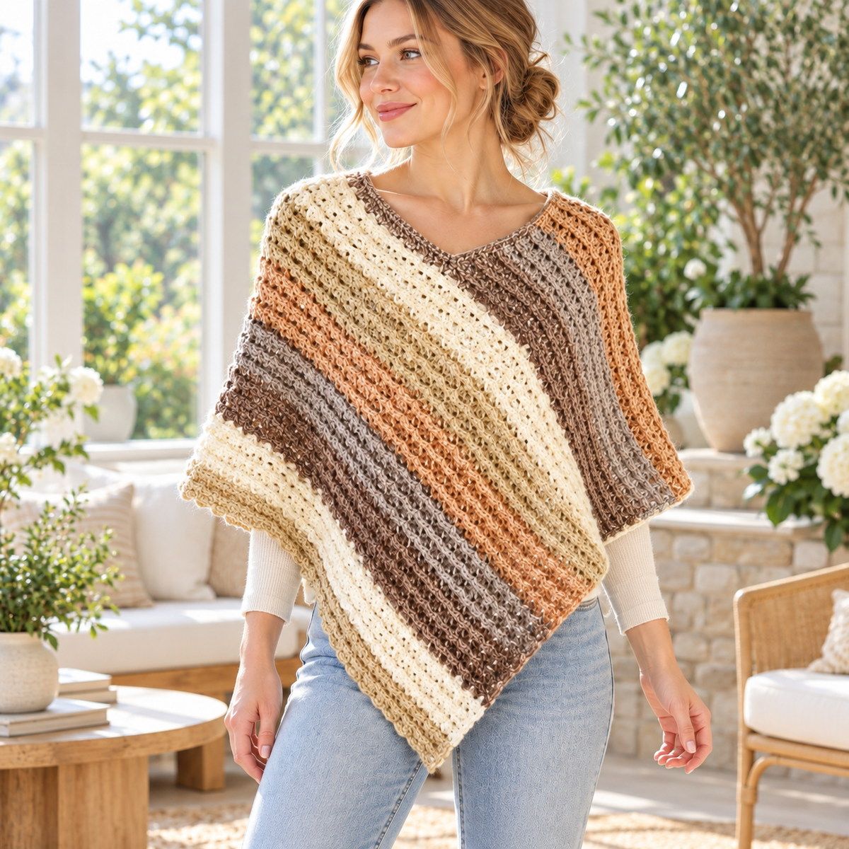Crochet Sunset Poncho Pattern PDF + Video Tutorial, Women Crochet Poncho Pattern, Boho Crochet Top, Easy Pullover Pattern, Instant Download