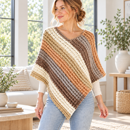 Crochet Sunset Poncho Pattern PDF + Video Tutorial, Women Crochet Poncho Pattern, Boho Crochet Top, Easy Pullover Pattern, Instant Download