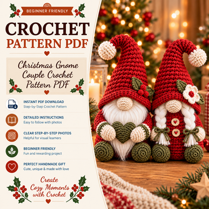Christmas Gnome Couple Crochet Pattern PDF | 2-in-1 Male & Female Gnome Amigurumi | Christmas Shelf Sitter | Holiday Home Decor | Beginner Friendly