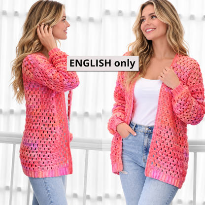 ELOISE Crochet Cardigan Pattern PDF | Easy Granny Stitch Cardigan | Women’s Crochet Sweater Pattern XS–3XL | Beginner Friendly