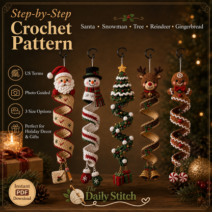 Christmas Spiral Ornament Crochet Pattern PDF | 5 in 1 Santa Snowman Reindeer Gingerbread Tree | Amigurumi Hanging Decor Digital Download