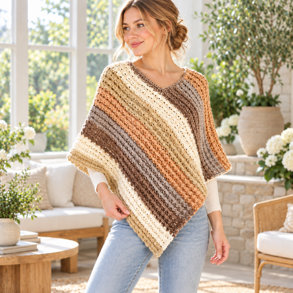 Crochet Sunset Poncho Pattern PDF + Video Tutorial, Women Crochet Poncho Pattern, Boho Crochet Top, Easy Pullover Pattern, Instant Download