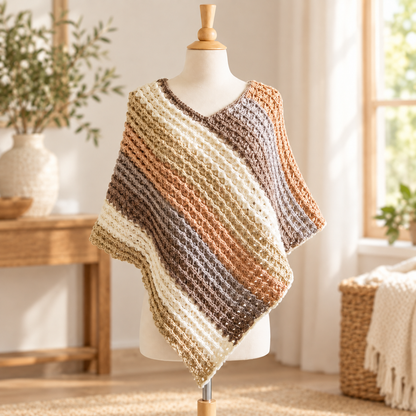 Crochet Sunset Poncho Pattern PDF + Video Tutorial, Women Crochet Poncho Pattern, Boho Crochet Top, Easy Pullover Pattern, Instant Download