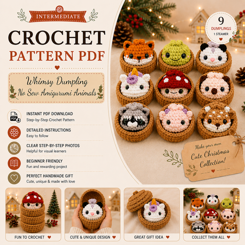 10 in 1 Whimsy Dumpling Crochet Pattern PDF, No Sew Amigurumi Animals & Steamer Basket, Cute Bao Plushie Pattern, Instant Download