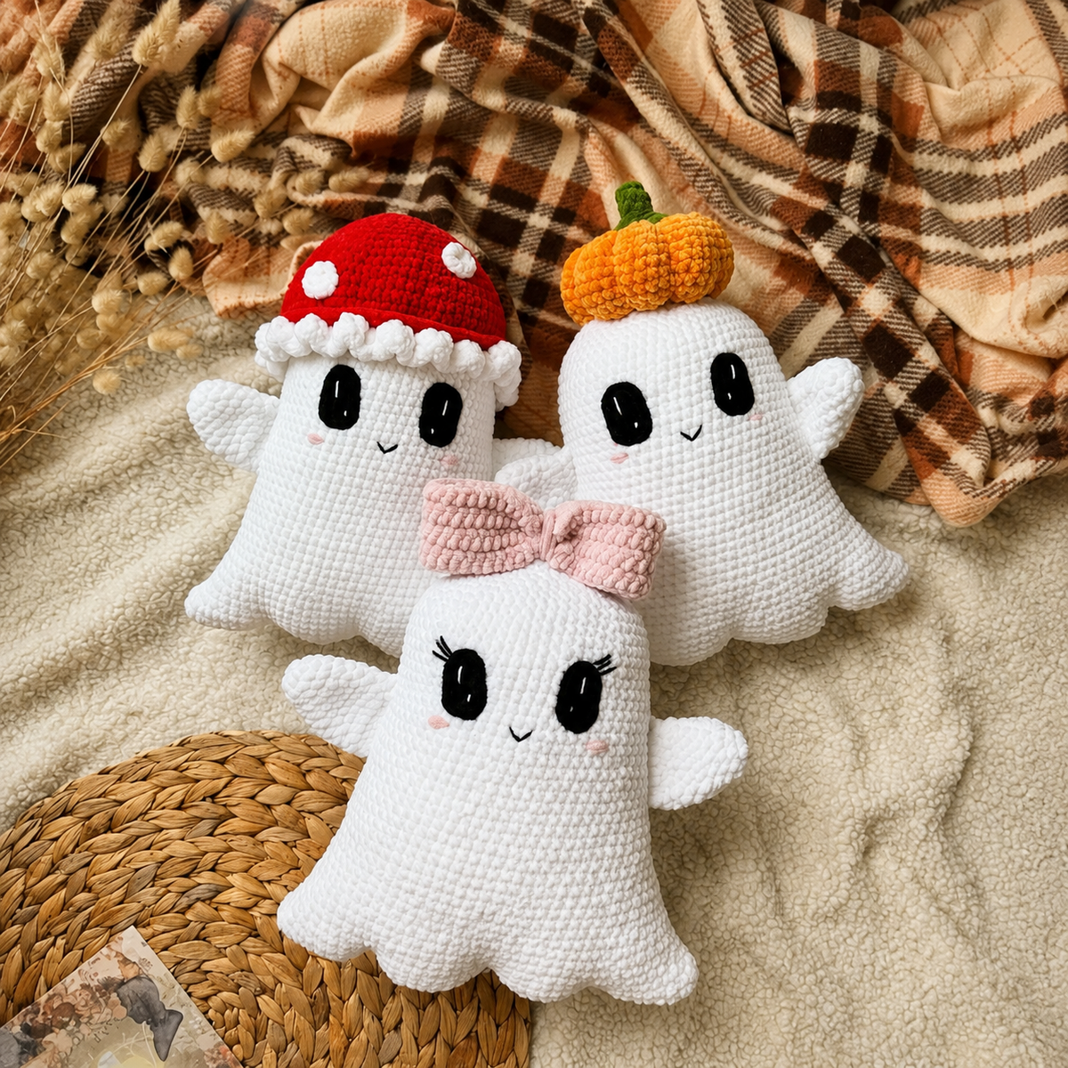 3-in-1 Little Boo Ghost Crochet Pattern PDF, Cute Halloween Amigurumi Ghosts | Pumpkin Mushroom & Bow Plush |Spooky Crochet Pattern