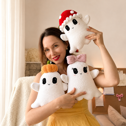 3-in-1 Little Boo Ghost Crochet Pattern PDF, Cute Halloween Amigurumi Ghosts | Pumpkin Mushroom & Bow Plush |Spooky Crochet Pattern