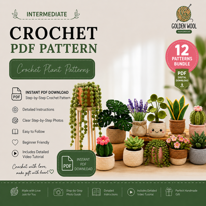 12-in-1 Crochet Plant Patterns Bundle PDF – Amigurumi Houseplants, Succulents & Cactus | Digital Download with Step-by-Step Video Tutorial