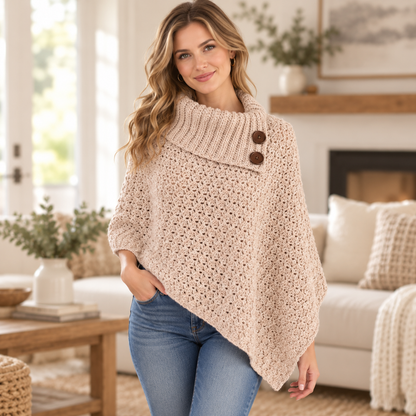 Crochet Poncho with Collar Pattern PDF | Women's Crochet Poncho Pattern | Cozy Cowl Neck Poncho | Elegant Crochet Cape | Fall Winter Crochet Clothing