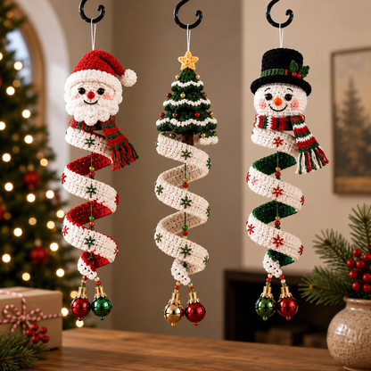 Christmas Spiral Ornament Crochet Pattern PDF | Santa, Snowman & Christmas Tree Hanging Decor | Amigurumi Holiday Ornament Pattern