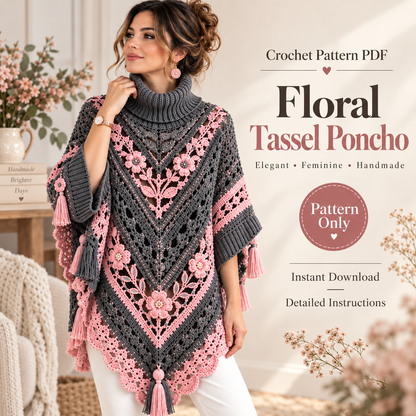 Elegant Floral Poncho Crochet Pattern PDF | Boho Crochet Poncho | Floral Lace Shawl Pattern | Crochet Wrap Pattern | Women's Crochet Clothing