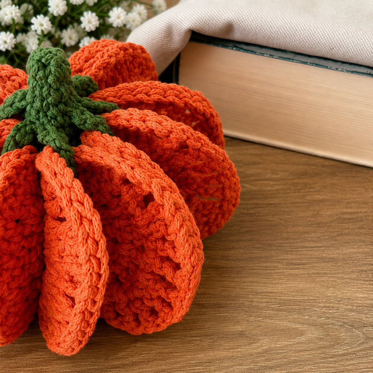 Pumpkin Coaster Set Crochet Pattern PDF |8-in-1 Crochet Coasters Become 3D Pumpkin | Fall Halloween Table Decor | Autumn Crochet Pattern