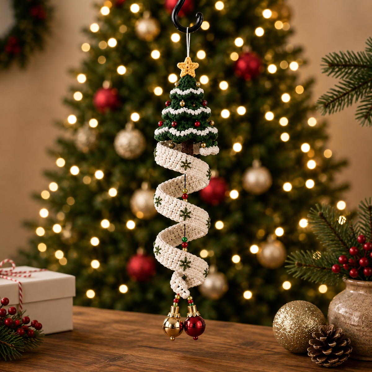 Christmas Spiral Ornament Crochet Pattern PDF | Santa, Snowman & Christmas Tree Hanging Decor | Amigurumi Holiday Ornament Pattern