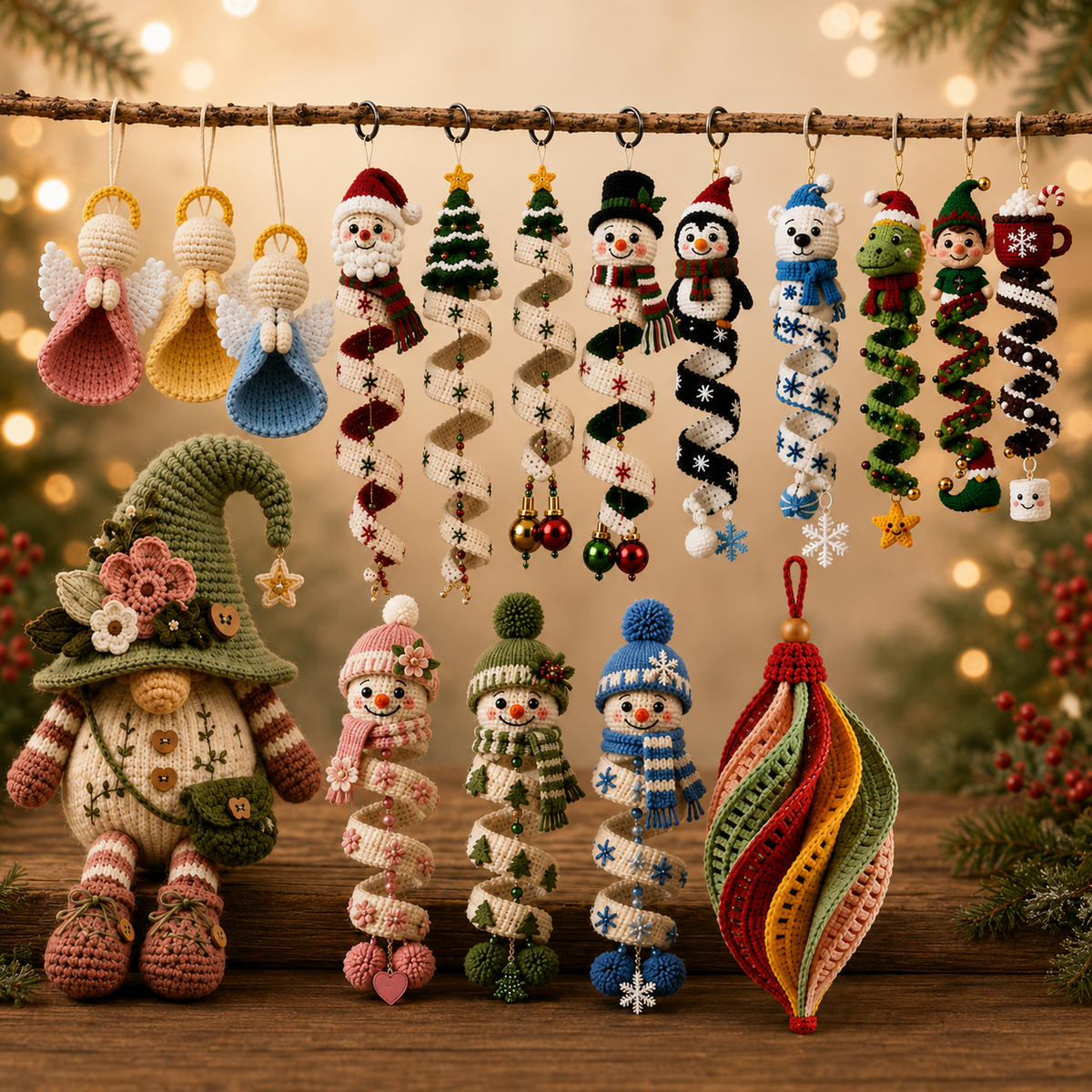 14 Christmas Crochet Patterns Bundle PDF |  Christmas Ornament Crochet Pattern |  Santa Snowman Angel Gnome | Spiral Hanging Decor