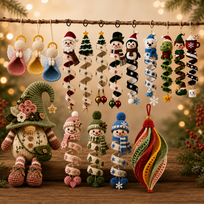 14 Christmas Crochet Patterns Bundle PDF |  Christmas Ornament Crochet Pattern |  Santa Snowman Angel Gnome | Spiral Hanging Decor