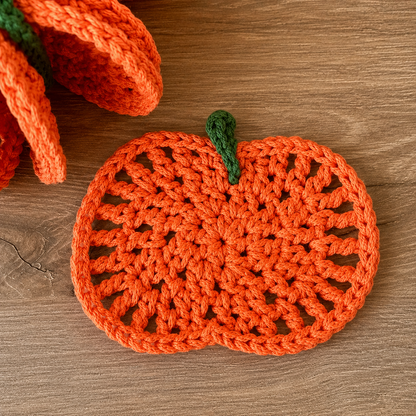 Pumpkin Coaster Set Crochet Pattern PDF |8-in-1 Crochet Coasters Become 3D Pumpkin | Fall Halloween Table Decor | Autumn Crochet Pattern