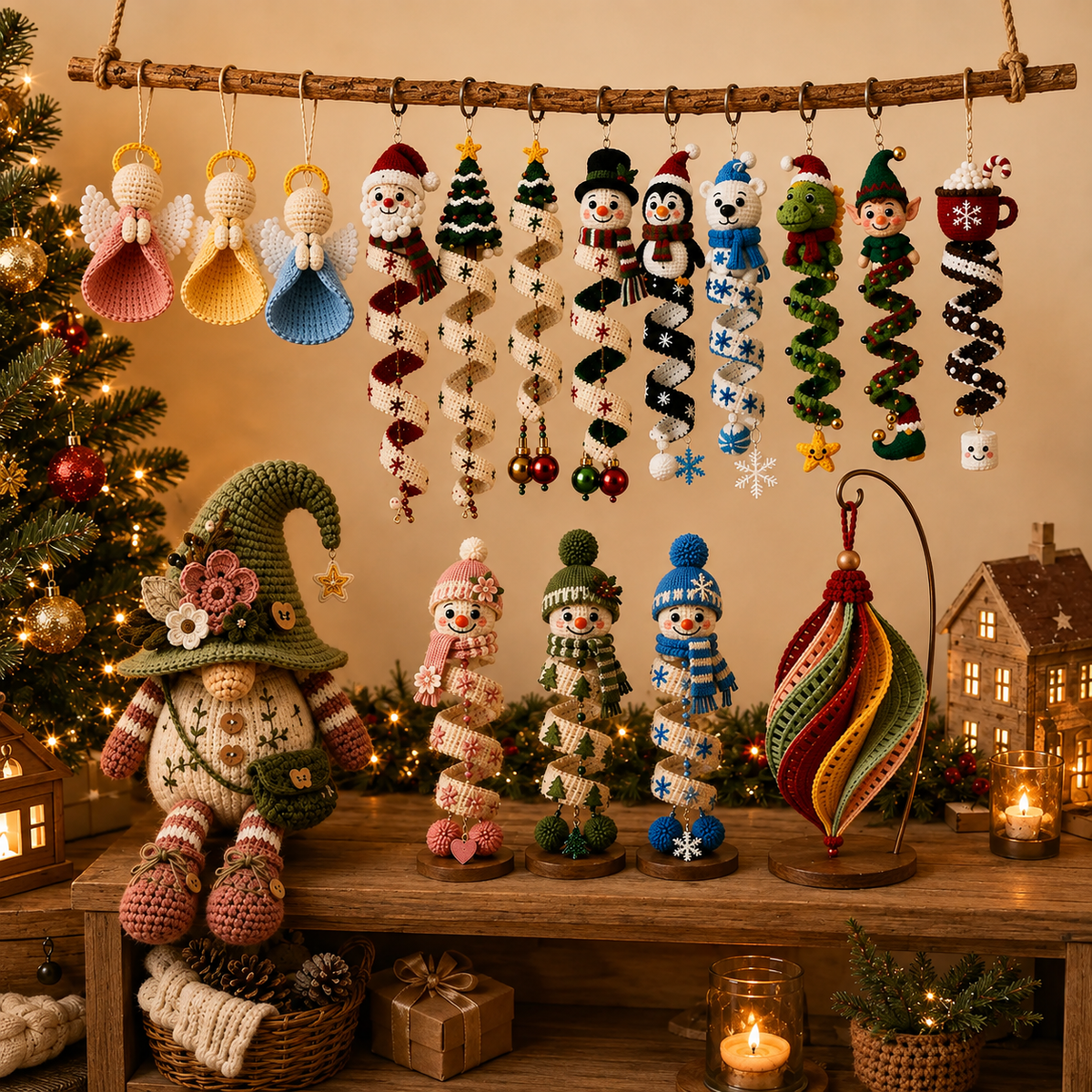 14 Christmas Crochet Patterns Bundle PDF |  Christmas Ornament Crochet Pattern |  Santa Snowman Angel Gnome | Spiral Hanging Decor