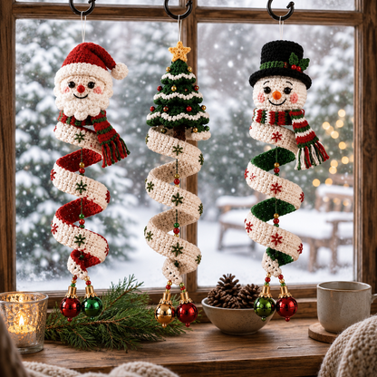 Christmas Spiral Ornament Crochet Pattern PDF | Santa, Snowman & Christmas Tree Hanging Decor | Amigurumi Holiday Ornament Pattern