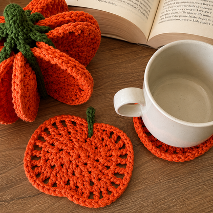 Pumpkin Coaster Set Crochet Pattern PDF |8-in-1 Crochet Coasters Become 3D Pumpkin | Fall Halloween Table Decor | Autumn Crochet Pattern