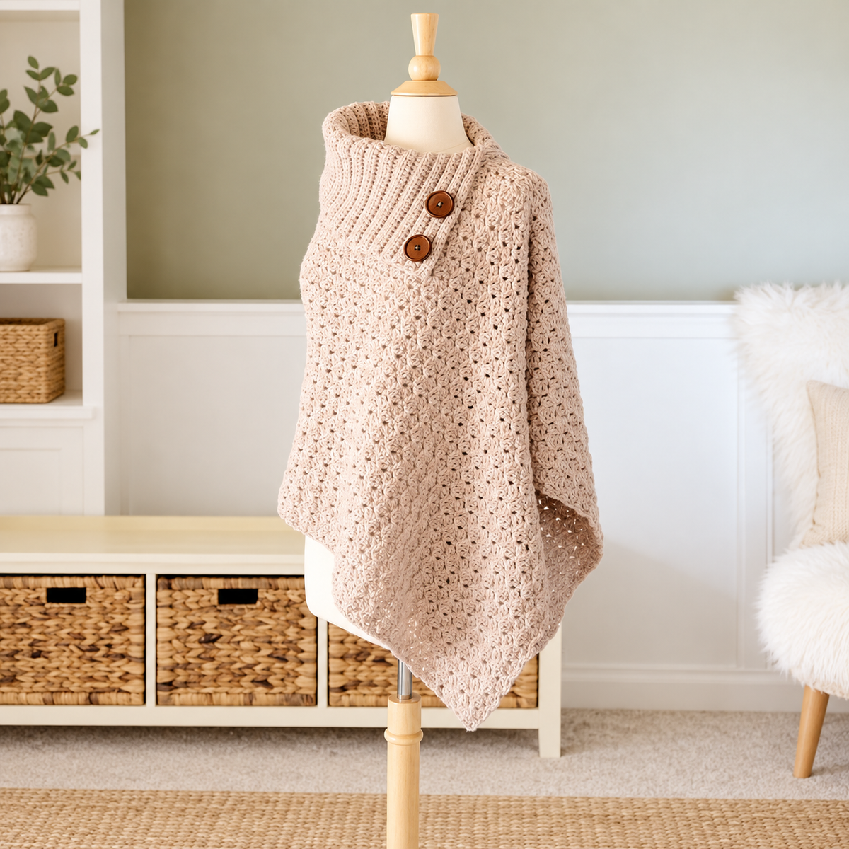 Crochet Poncho with Collar Pattern PDF | Women's Crochet Poncho Pattern | Cozy Cowl Neck Poncho | Elegant Crochet Cape | Fall Winter Crochet Clothing