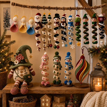 14 Christmas Crochet Patterns Bundle PDF |  Christmas Ornament Crochet Pattern |  Santa Snowman Angel Gnome | Spiral Hanging Decor
