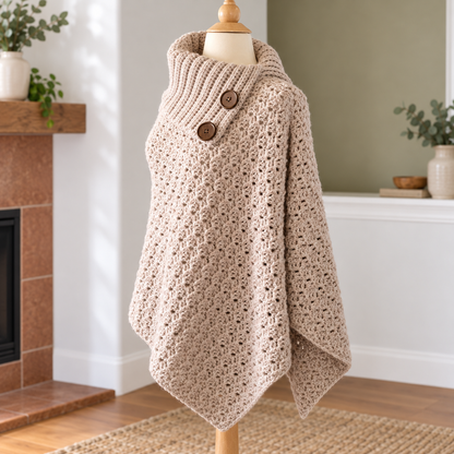 Crochet Poncho with Collar Pattern PDF | Women's Crochet Poncho Pattern | Cozy Cowl Neck Poncho | Elegant Crochet Cape | Fall Winter Crochet Clothing