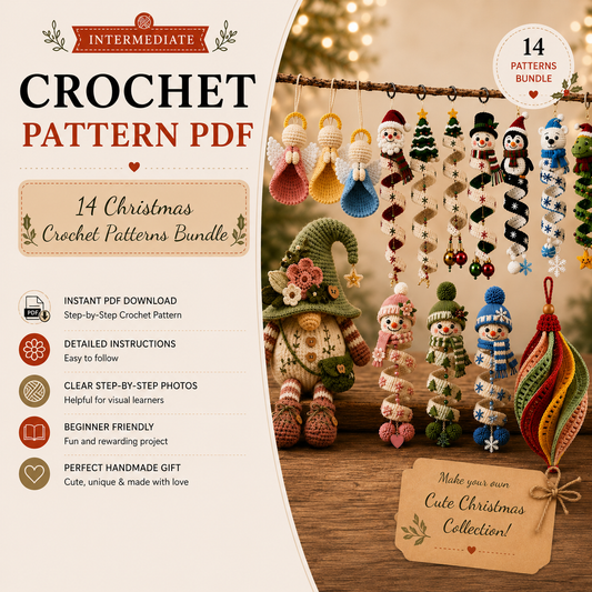 14 Christmas Crochet Patterns Bundle PDF |  Christmas Ornament Crochet Pattern |  Santa Snowman Angel Gnome | Spiral Hanging Decor