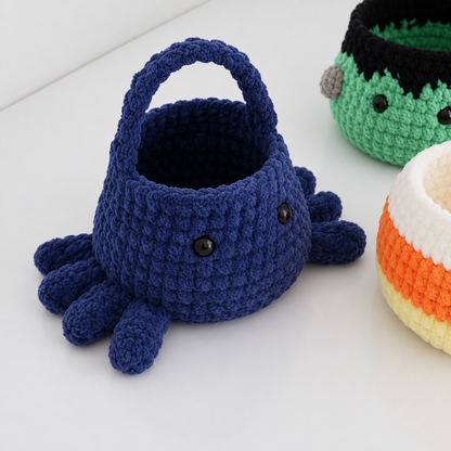 5 in 1 No Sew Boo Basket Crochet Pattern PDF | Halloween Crochet Basket | Spider Pumpkin Ghost Frankenstein Candy Corn Pattern Bundle