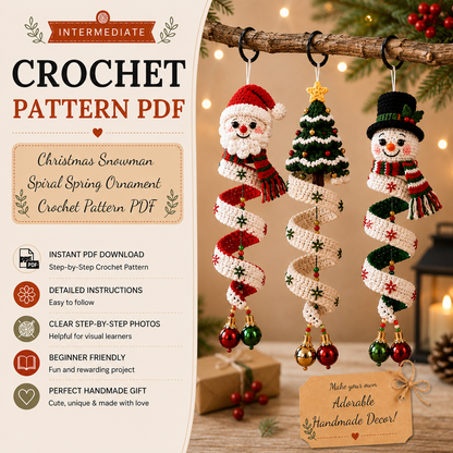 Christmas Spiral Ornament Crochet Pattern PDF | Santa, Snowman & Christmas Tree Hanging Decor | Amigurumi Holiday Ornament Pattern