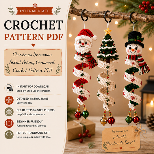 Christmas Spiral Ornament Crochet Pattern PDF | Santa, Snowman & Christmas Tree Hanging Decor | Amigurumi Holiday Ornament Pattern