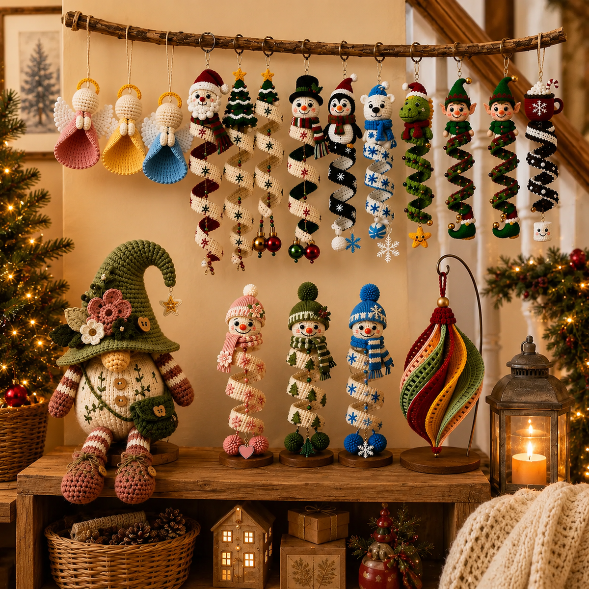 14 Christmas Crochet Patterns Bundle PDF |  Christmas Ornament Crochet Pattern |  Santa Snowman Angel Gnome | Spiral Hanging Decor