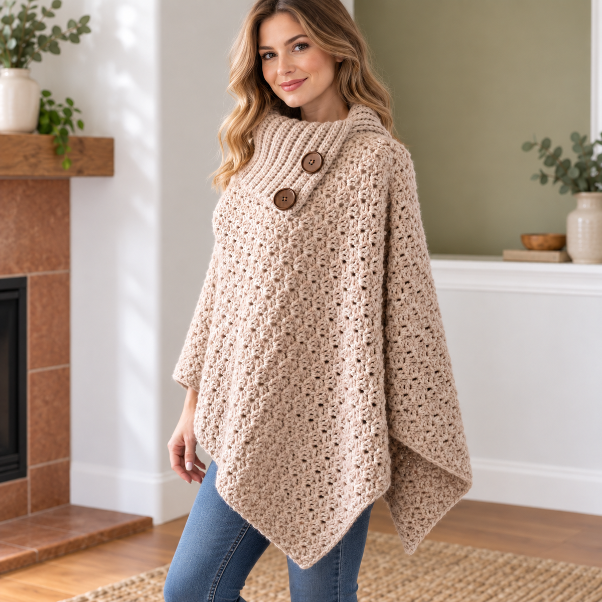 Crochet Poncho with Collar Pattern PDF | Women's Crochet Poncho Pattern | Cozy Cowl Neck Poncho | Elegant Crochet Cape | Fall Winter Crochet Clothing