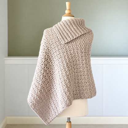 Crochet Poncho with Collar Pattern PDF | Women's Crochet Poncho Pattern | Cozy Cowl Neck Poncho | Elegant Crochet Cape | Fall Winter Crochet Clothing