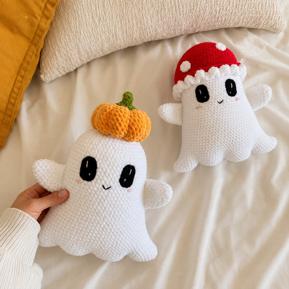 3-in-1 Little Boo Ghost Crochet Pattern PDF, Cute Halloween Amigurumi Ghosts | Pumpkin Mushroom & Bow Plush |Spooky Crochet Pattern