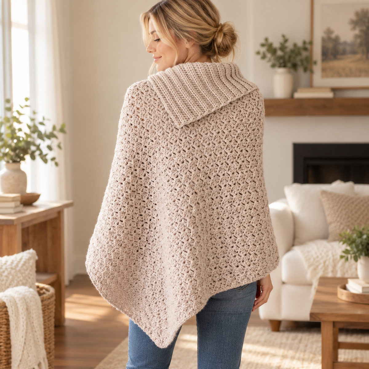 Crochet Poncho with Collar Pattern PDF | Women's Crochet Poncho Pattern | Cozy Cowl Neck Poncho | Elegant Crochet Cape | Fall Winter Crochet Clothing