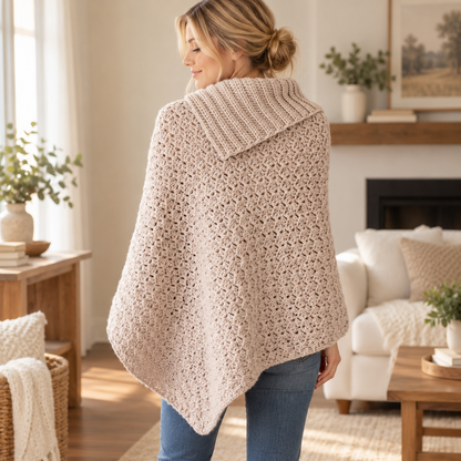 Crochet Poncho with Collar Pattern PDF | Women's Crochet Poncho Pattern | Cozy Cowl Neck Poncho | Elegant Crochet Cape | Fall Winter Crochet Clothing