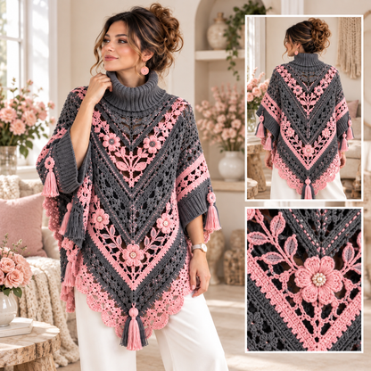 Elegant Floral Poncho Crochet Pattern PDF | Boho Crochet Poncho | Floral Lace Shawl Pattern | Crochet Wrap Pattern | Women's Crochet Clothing