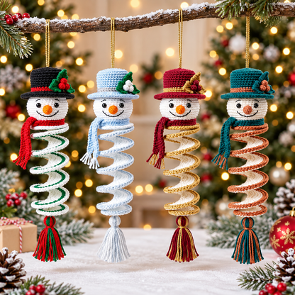 Crochet Snowman Wind Spinner Pattern PDF | Christmas Hanging Ornament Crochet Pattern | Snowman Spiral Decor | Holiday Crochet Decoration