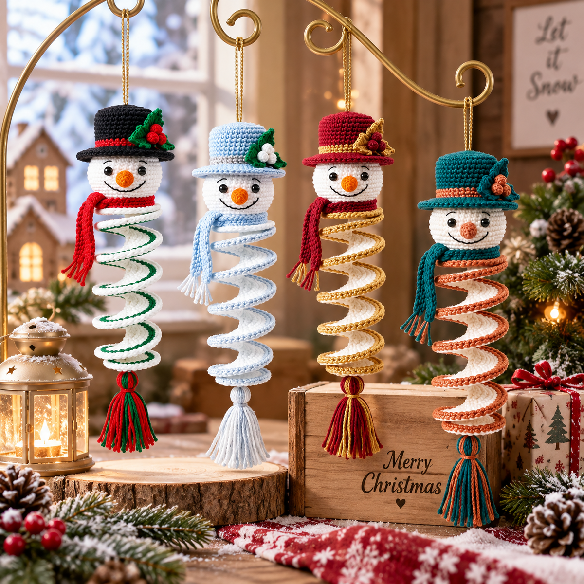 Crochet Snowman Wind Spinner Pattern PDF | Christmas Hanging Ornament Crochet Pattern | Snowman Spiral Decor | Holiday Crochet Decoration