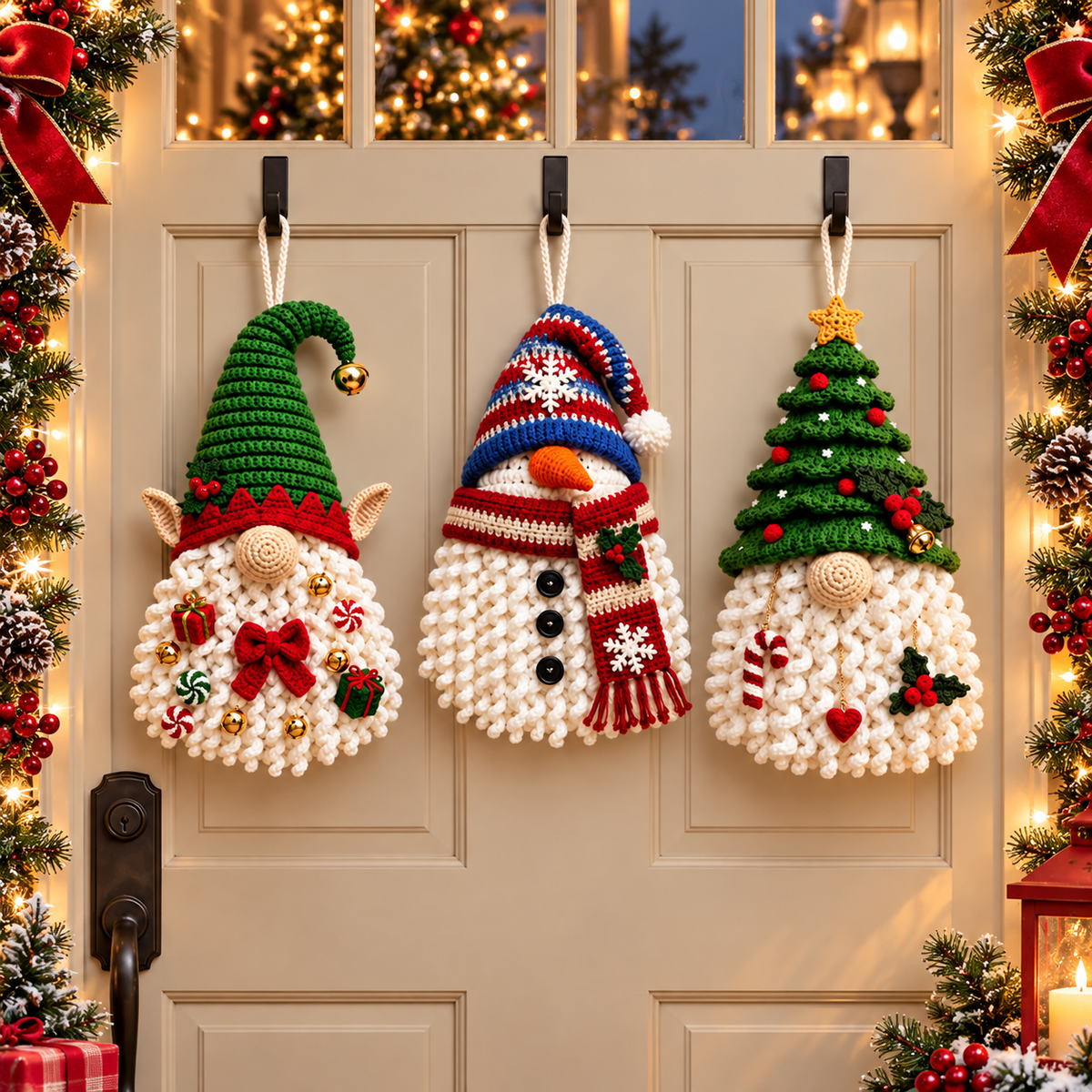 3-in-1 Christmas Gnome Crochet Pattern PDF | Crochet Gnome Door Hanger | Christmas Hanging Decor | Holiday Gnome Ornament | Festive Home Decor
