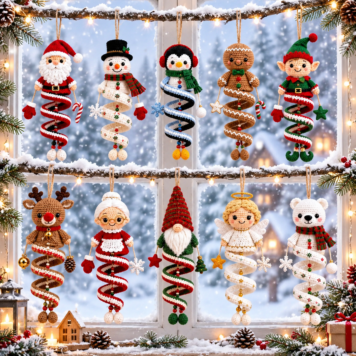 10 Christmas Spiral Ornaments Crochet Pattern Bundle PDF | Santa Snowman Gnome Elf Crochet Patterns | Amigurumi Christmas Hanging Decor