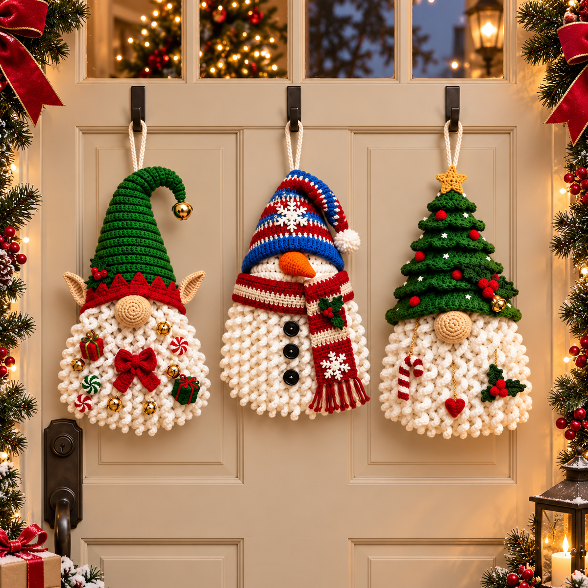 3-in-1 Christmas Gnome Crochet Pattern PDF | Crochet Gnome Door Hanger | Christmas Hanging Decor | Holiday Gnome Ornament | Festive Home Decor