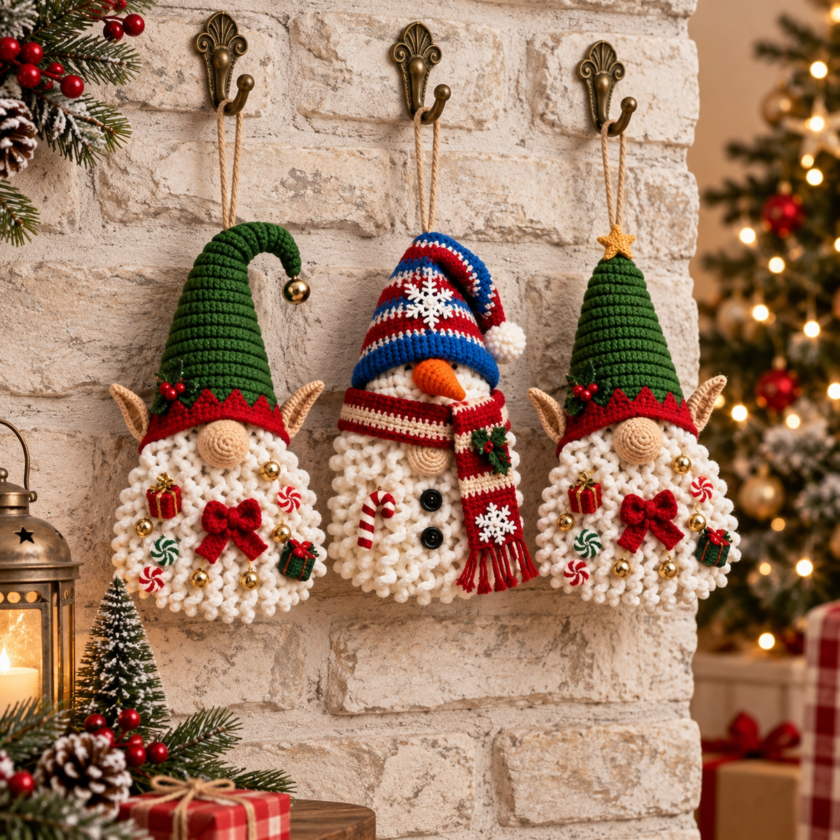 3-in-1 Christmas Gnome Crochet Pattern PDF | Crochet Gnome Door Hanger | Christmas Hanging Decor | Holiday Gnome Ornament | Festive Home Decor